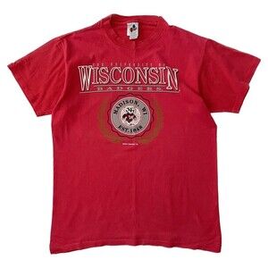 Vintage Midwest Embroidery 90s Wisconsin Badgers Bucky T-Shirt Size M Red